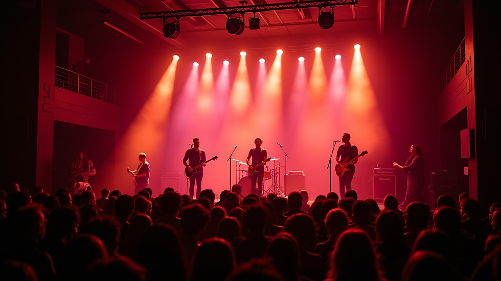 high angle view of live house stage with band performing