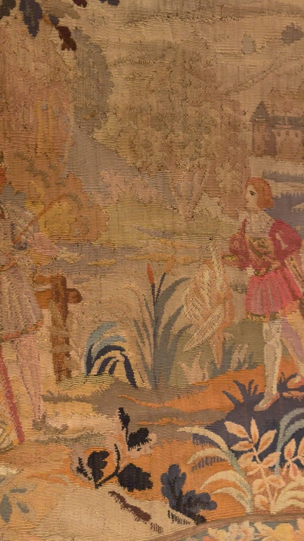 Thumbnail: Romantic 1860’s - 1890’s Antique French Handwoven Tapestry 