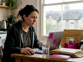 E-commerce owner analyzing customer retention on laptop