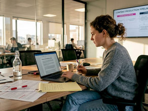 Content manager reviewing AI article drafts