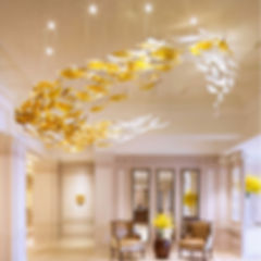 Restaurant view of Modern Lobby Crystal shoal Chandelier for Hotels by Elumin