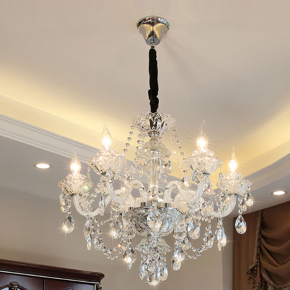 Thumbnail: Dining room view the vintage candle Crystal Ceiling Lights by Elumin