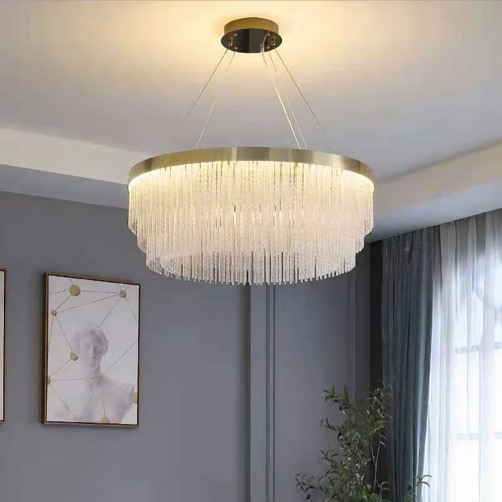 Living room view the Modern Crystal Ceiling Lights with crystal beads by Elumin