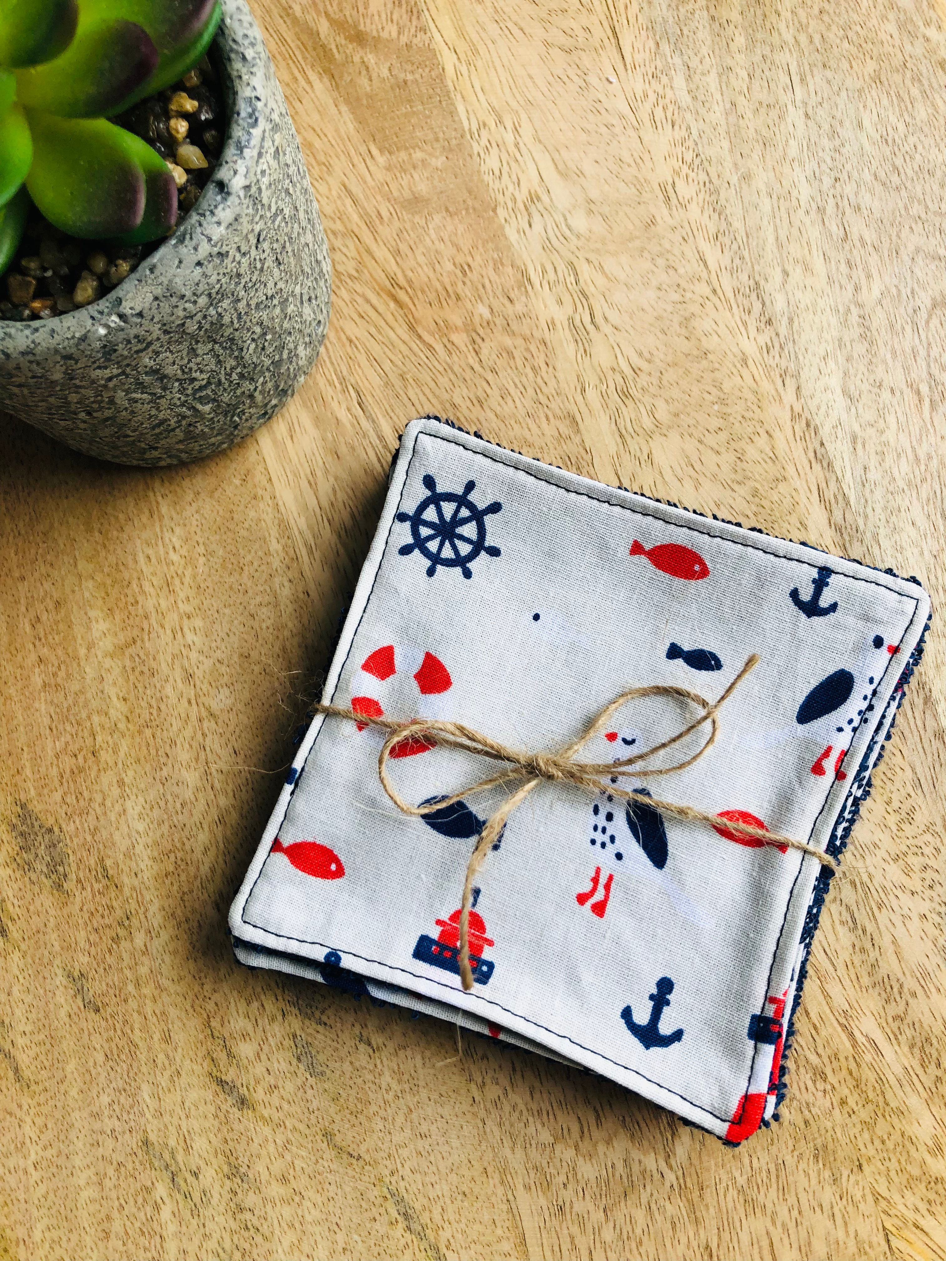 Lingettes en coton et éponge bambou motifs mouettes