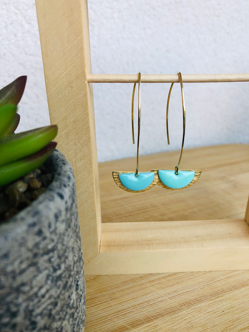 Miniature : Crochets d’oreilles avec demi lune en métal et sequin émaillé