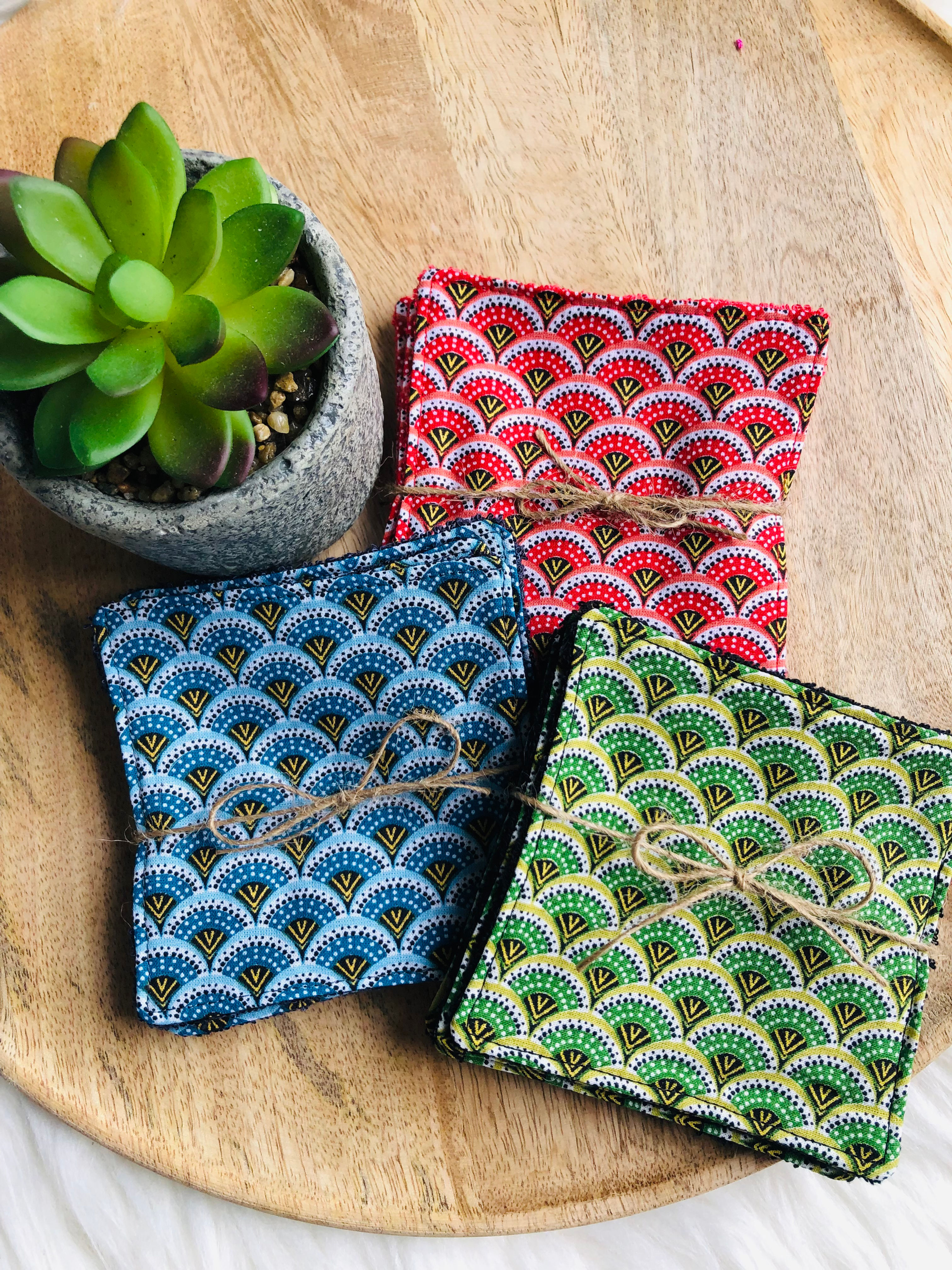 Lingettes en coton et éponge bambou motifs éventails