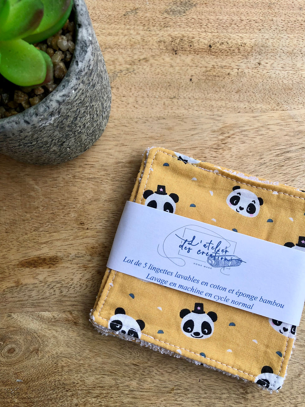 Lingettes en coton et éponge bambou motifs pandas
