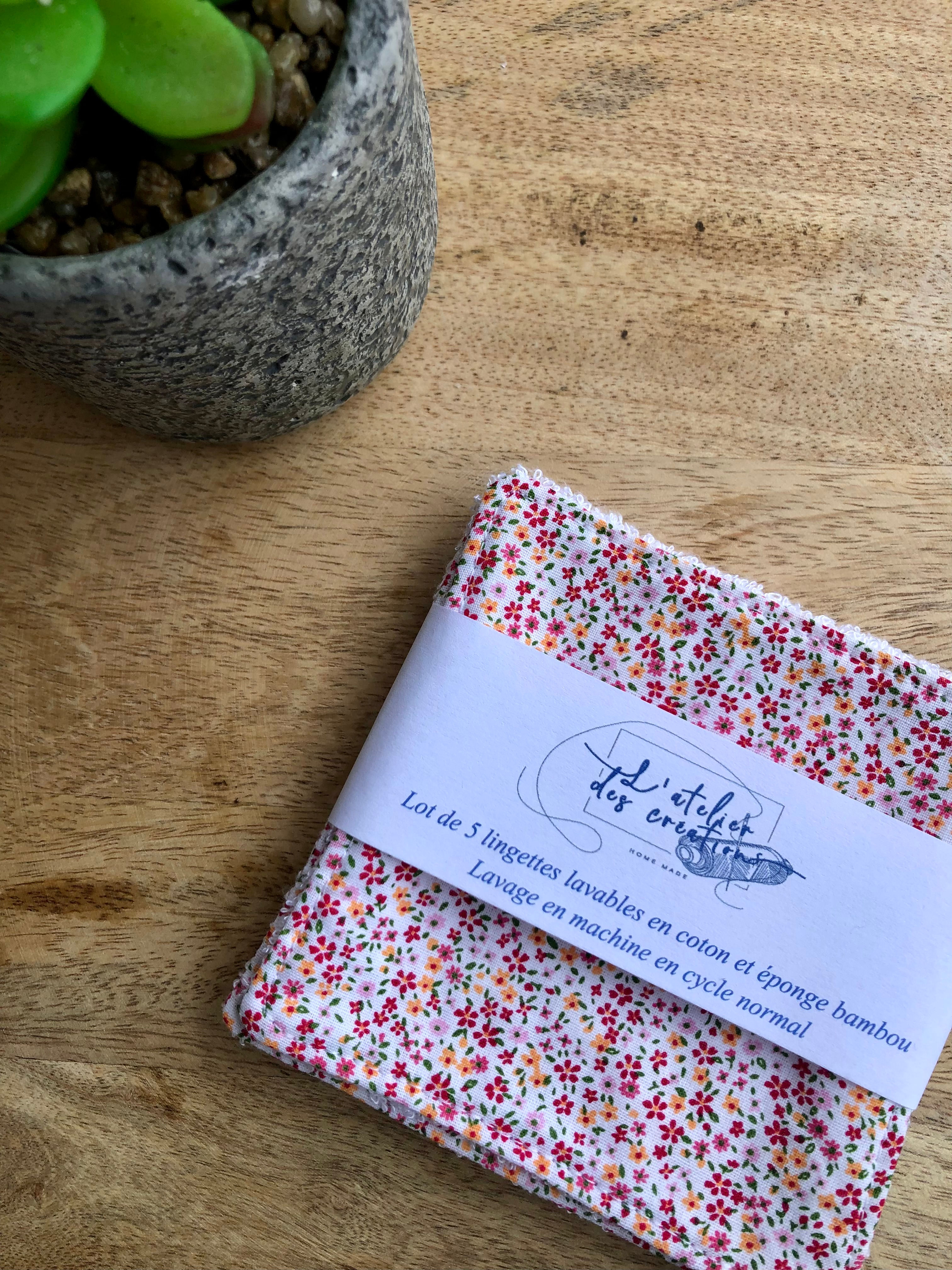 Lingettes en coton et éponge bambou motifs fleuris