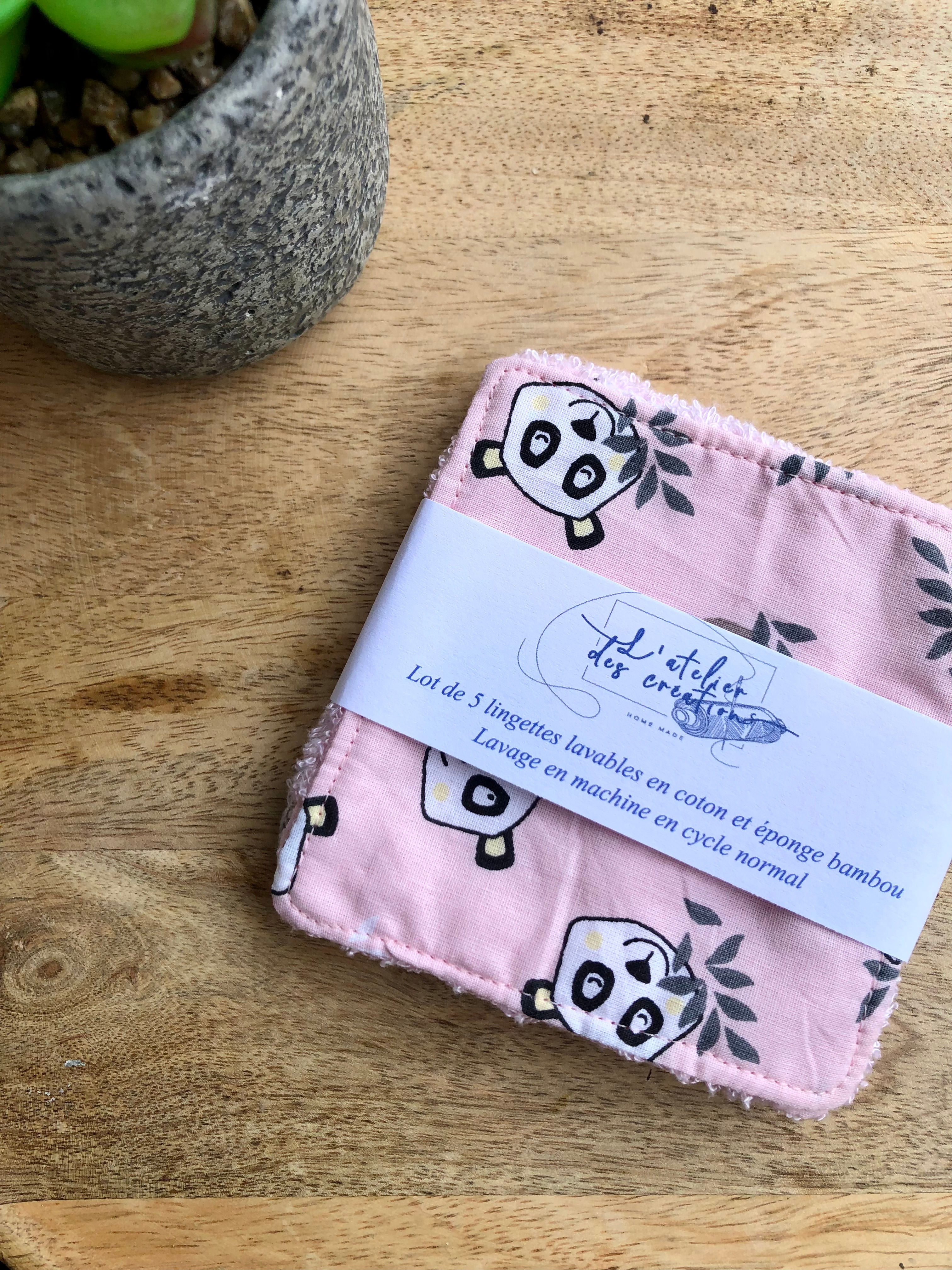 Lingettes en coton et éponge bambou motifs pandas