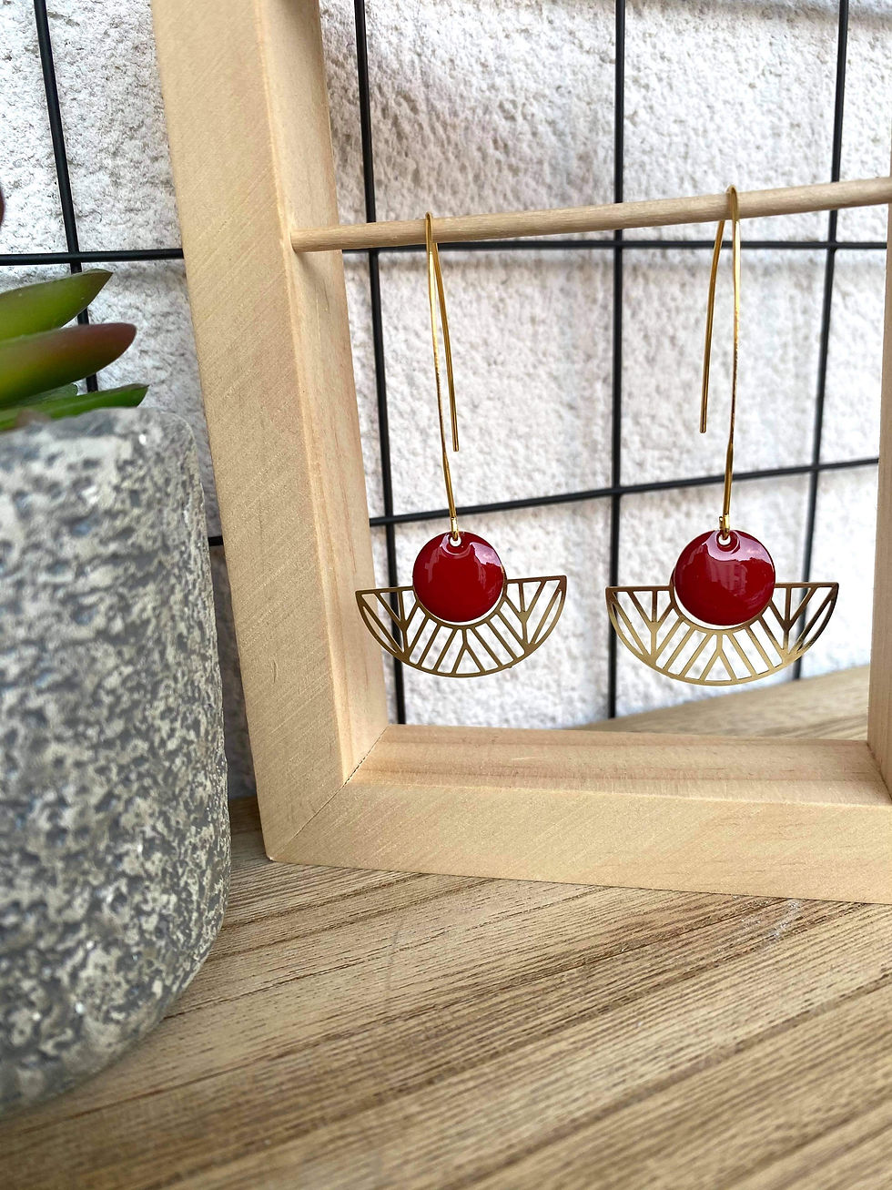 Miniature : Crochets d’oreilles avec demi cercle évidé en métal doré et sequin émaillé