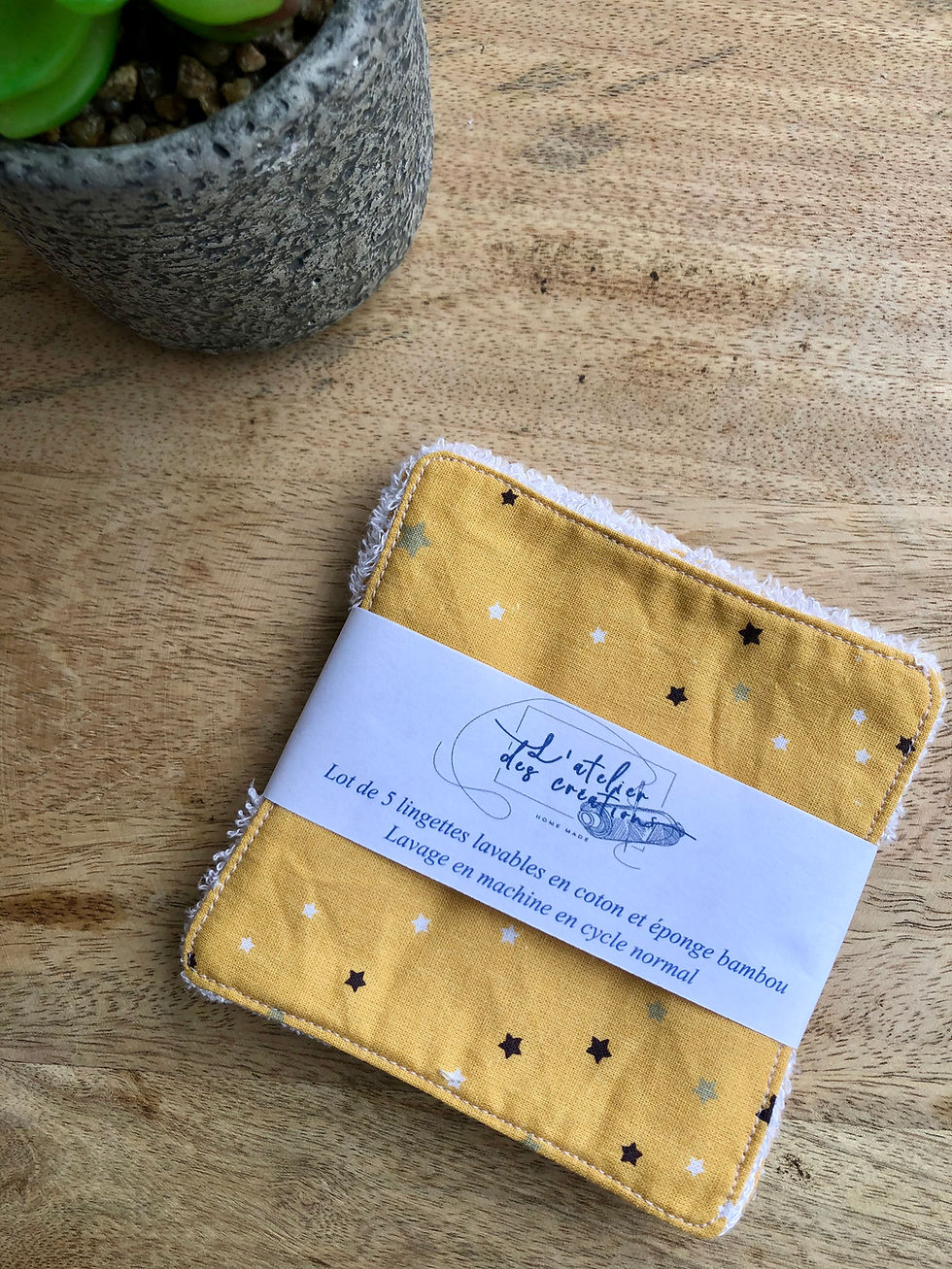 Miniature : Lingettes en coton et éponge bambou motifs étoiles