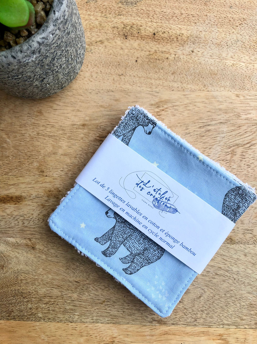Miniature : Lingettes en coton et éponge bambou motifs ours polaire