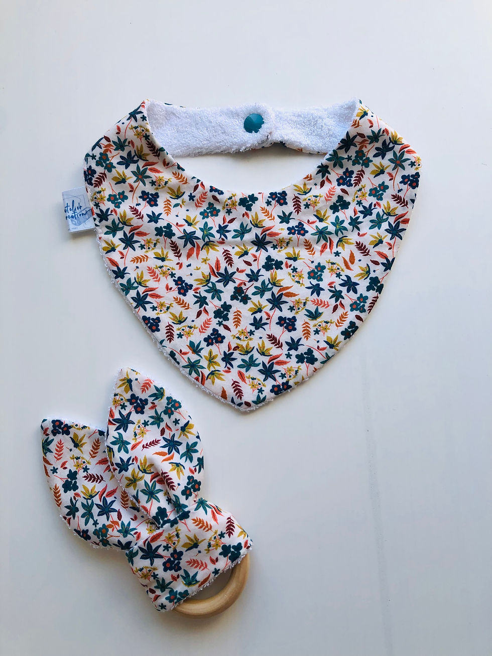 Miniature : Coffret bandana et anneau de dentition popeline motifs fleuris