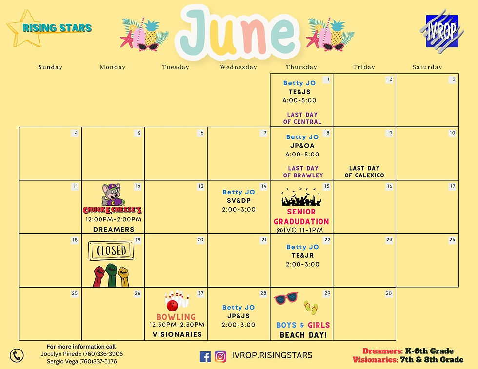 Rising stars CALENDAR June