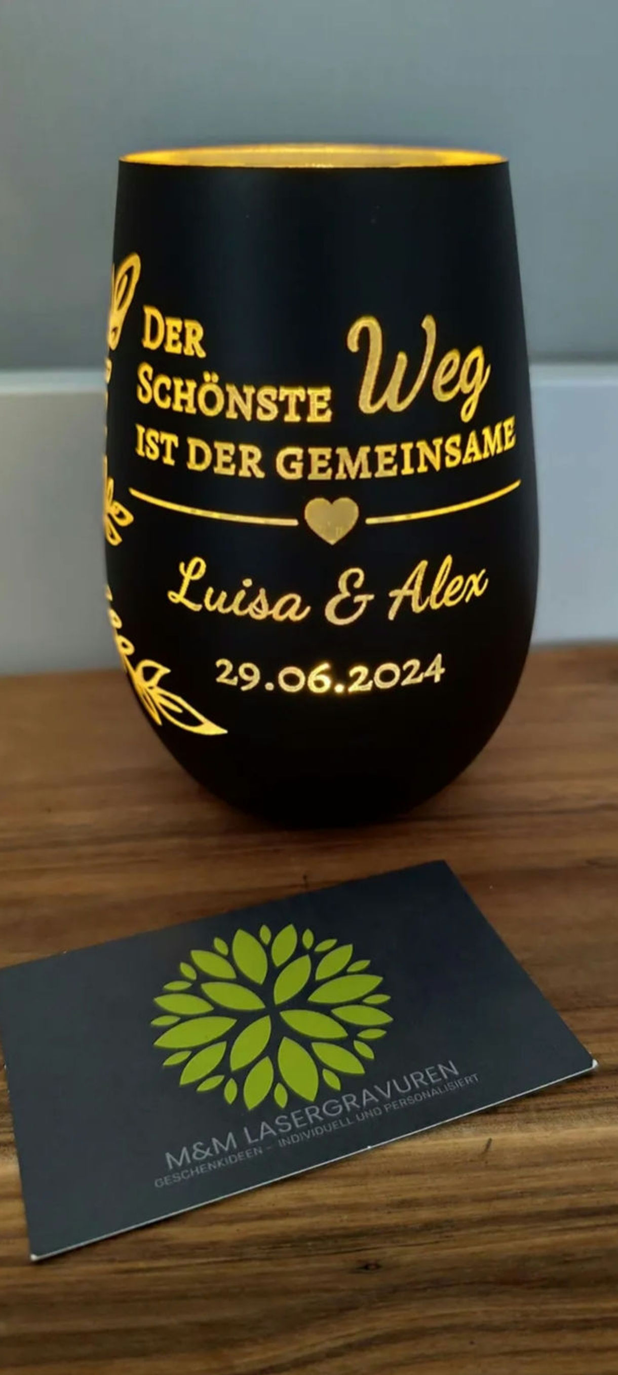 Windlicht in schwarz zum Hochzeitstag