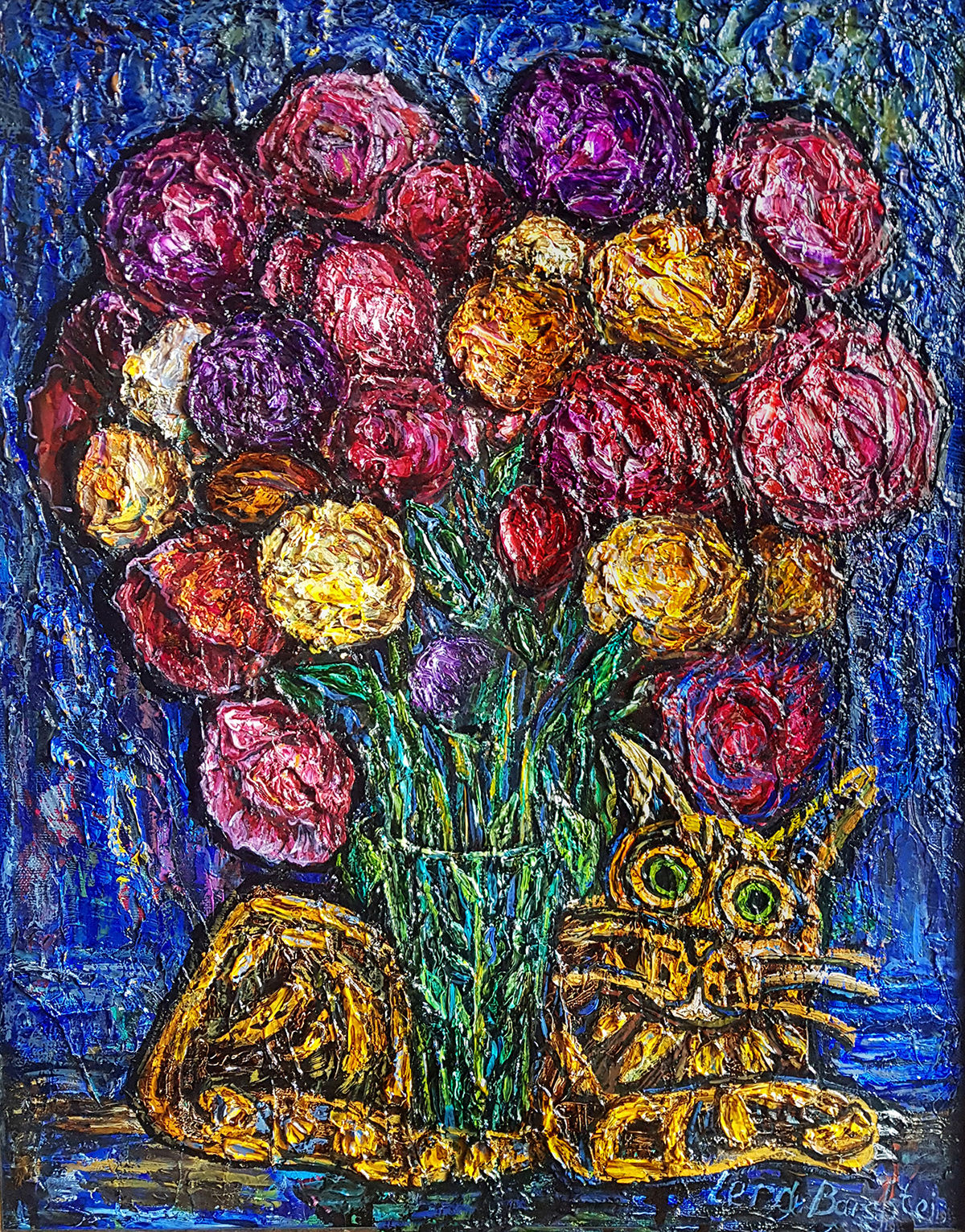 Flowers and Rosie the Cat