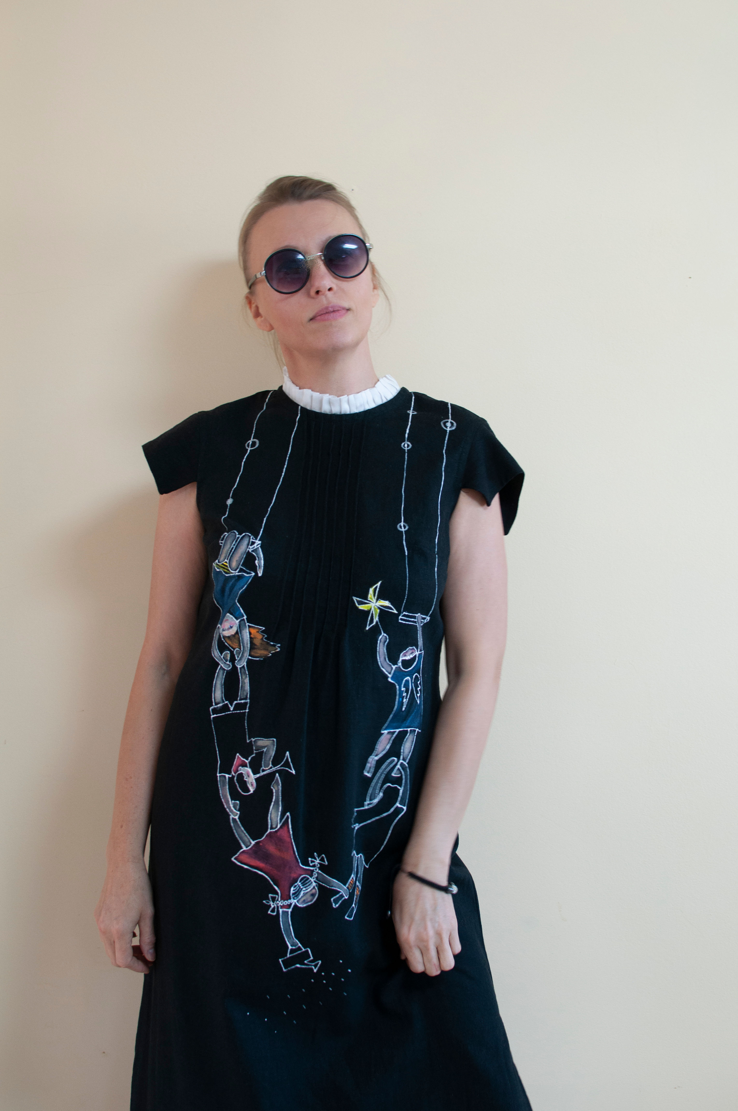 Hand painted linen A-line dress