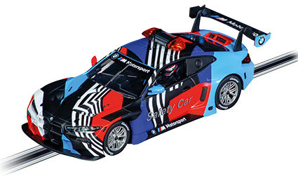 BMW Safetycar in schwarz dunkelblau hellblau rot und weißen Streifen auf dem Dach oranges Leuchtsignal