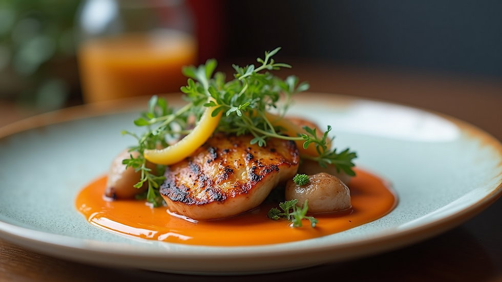 Close-up view of a beautifully plated gourmet dish