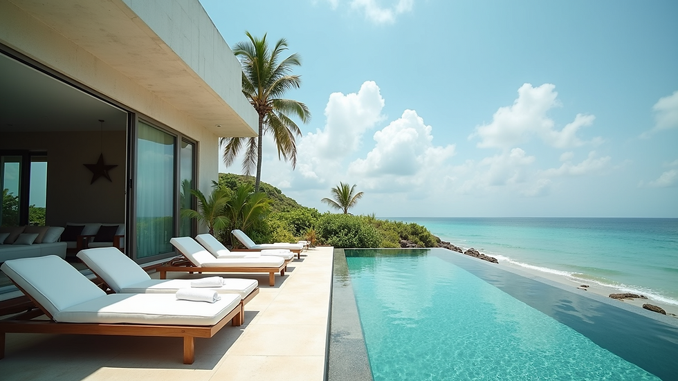 Wide angle view of a luxurious beachfront villa