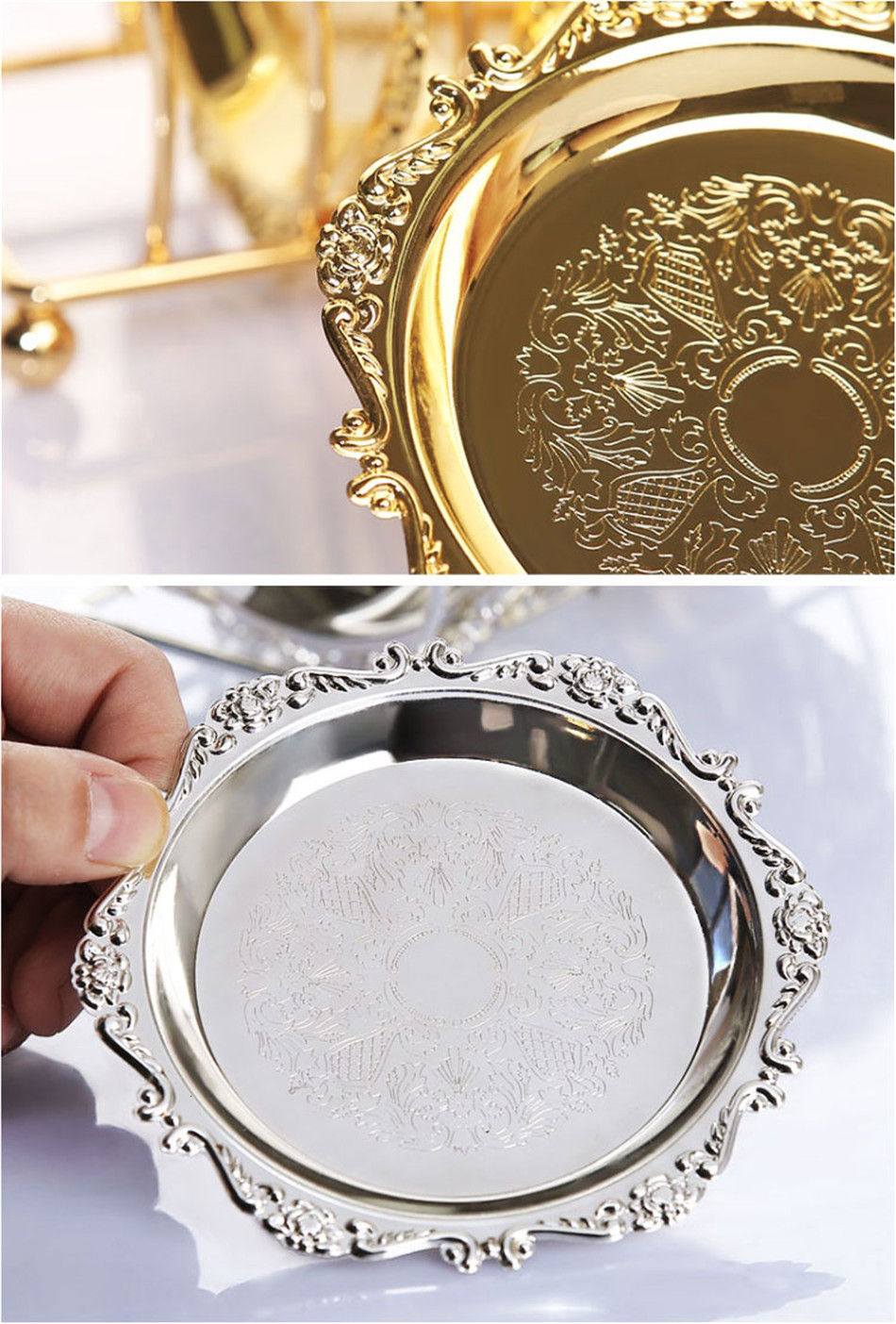 Thumbnail: 6pc Classical Golden Cocktail Metal Coaster Continental Vintage Zinc Alloy