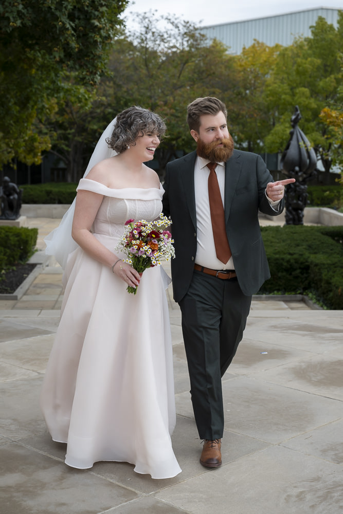 Bride and groom walking after wedding ceremony