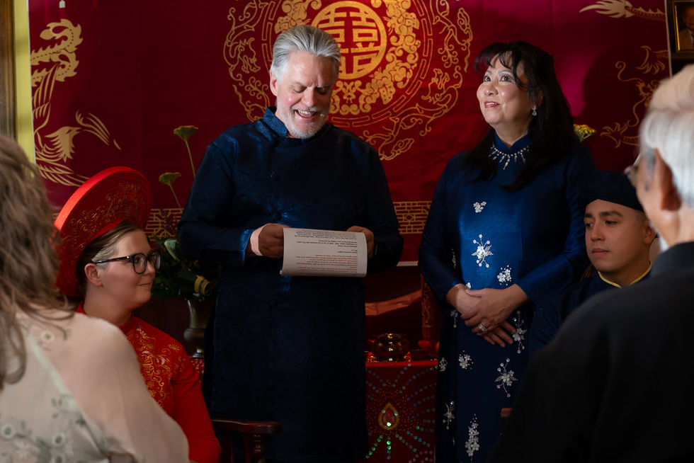 Groom's dad reading a speech at Vietnamese Tea ceremony