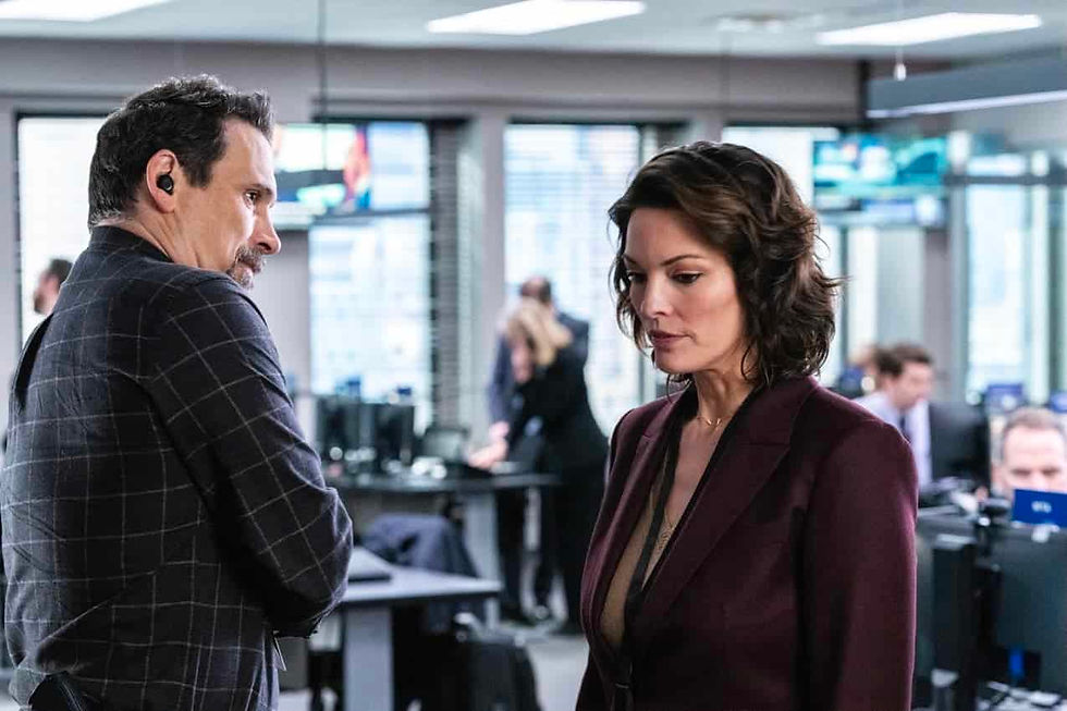 FBI Season 5 Episode 17 “Imminent Threat – Part Two” – To aid Scola in his undercover mission to find the terrorists believed to be behind the imminent attack in New York City, Maggie calls in Remy (FBI: MOST WANTED series star Dylan McDermott), whose well-connected informant from a prior case may be key to moving the operation forward, in hour two of the three-episode FBIs global crossover event, on the CBS Original series FBI, Tuesday, April 4 (9:00-10:00 PM, ET/PT) on the CBS Television Network and available to stream live and on demand on Paramount+*. FBI: INTERNATIONAL stars Luke Kleintank, Heida Reed, Carter Redwood, Vinessa Vidotto and FBI: MOST WANTED stars Roxy Sternberg and Keisha Castle-Hughes also guest star in the episode. Pictured (L-R): Jeremy Sisto as Assistant Special Agent in Charge Jubal Valentine and Alana De La Garza as Special Agent in Charge Isobel Castille. Photo: Bennett Raglin/CBS ©2023 CBS Broadcasting, Inc. All Rights Reserved.