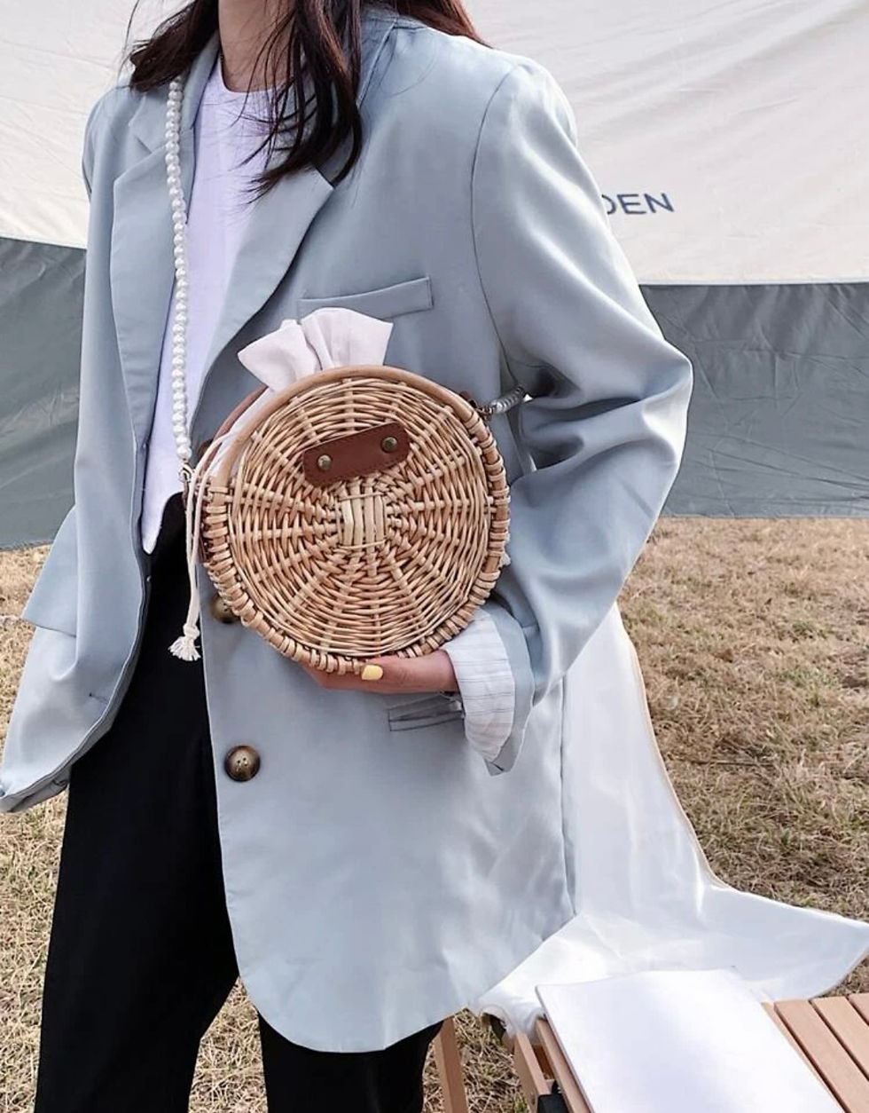 الصورة المصغرة: حقيبه خيش مزخرف بلؤلؤ اصطناعي