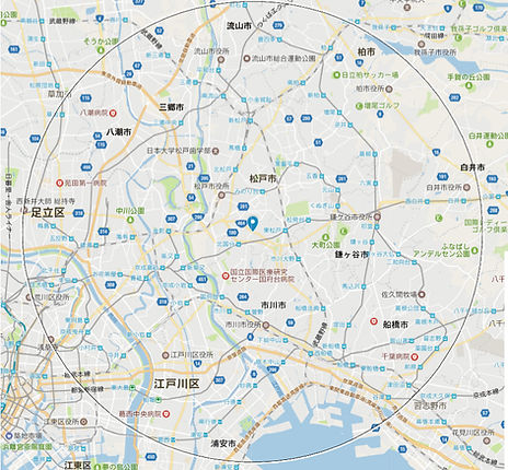 渡辺畳店の営業範囲です。松戸市、市川市、流山市、柏市、江戸川区、葛飾区などになります。