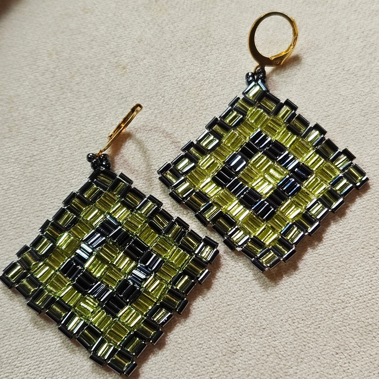 BO Damiers noir hématite/vert chartreuse 