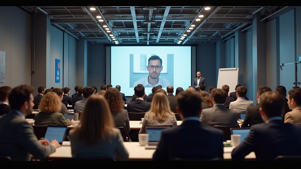 Wide angle view of a crowded webinar session