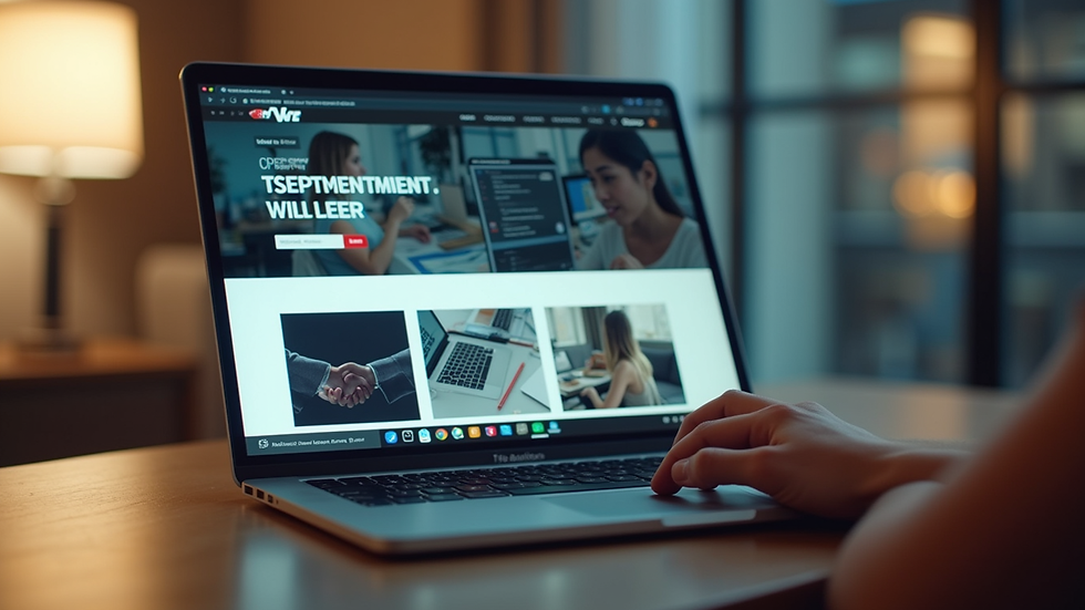 Eye-level view of a modern website layout on a laptop