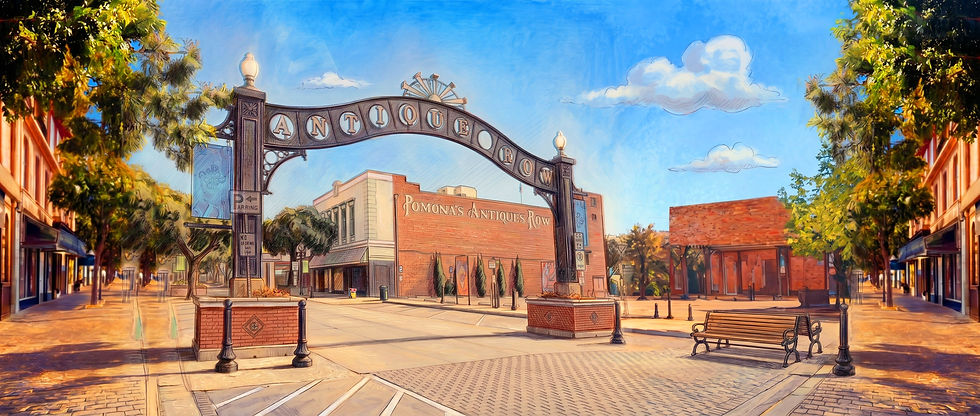 Illustration of downtown Pomona California Antique Row Street