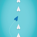 paper airplanes in a line with one moving differently