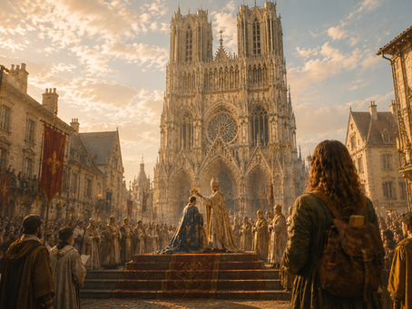 Jeune femme devant la cathédrale de Reims