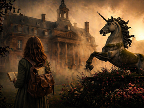 Jeune femme qui regarde le château des rohans et une licorne à Saverne