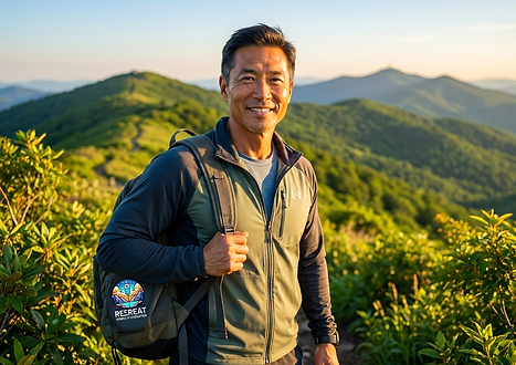 Man standing in rolling hills at sunrise, representing cellular energy, longevity, and vitality benefits of Niagen+® Infusion at Retreat Mobile IV Hydration.