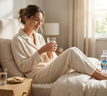 Woman relaxing in bed, illustrating hangover relief and recovery benefits of Fresh Start Infusion at Retreat Mobile IV Hydration.