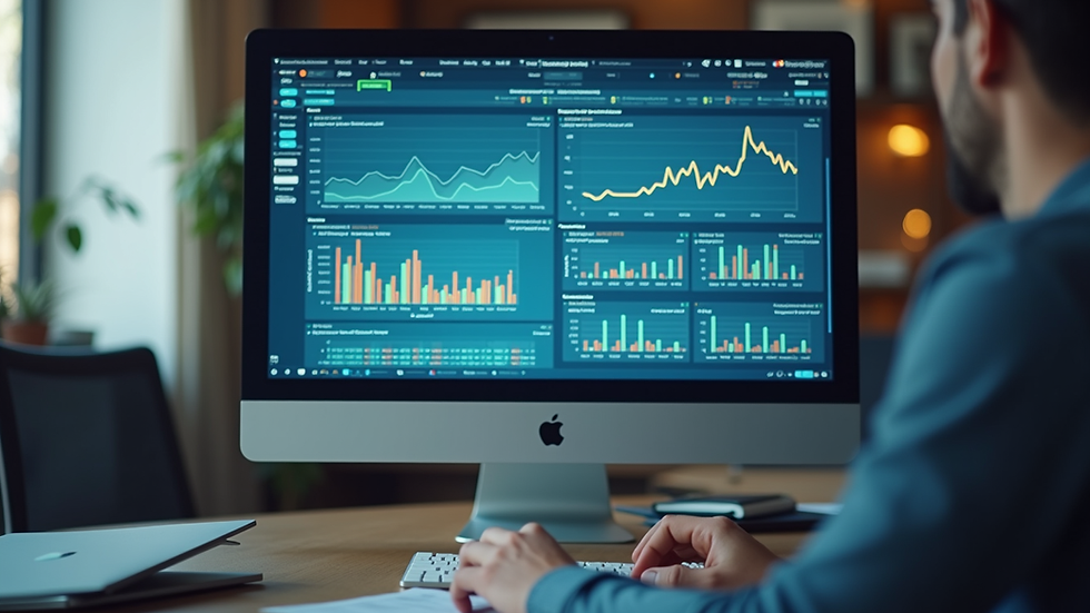 eye-level view of a computer screen displaying customer data charts