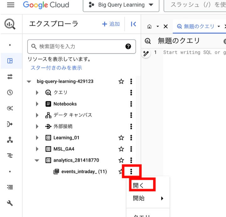 BIgQueryのスキーマの確認