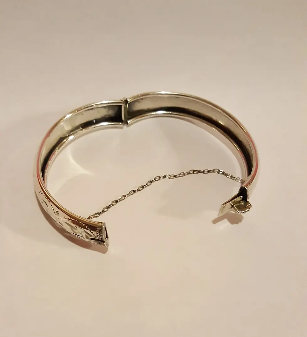 Thumbnail: Etched Sterling Bracelet with Guard Chain