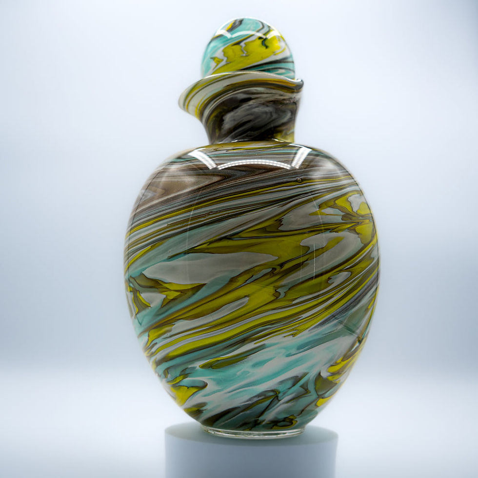 Thumbnail: Hand-Blown Glass Urn - Lemon Yellow Turquoise