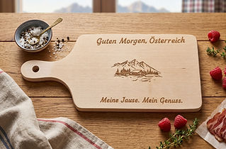 Frühstücksbrett aus Holz mit Gravur Guten Morgen Österreich