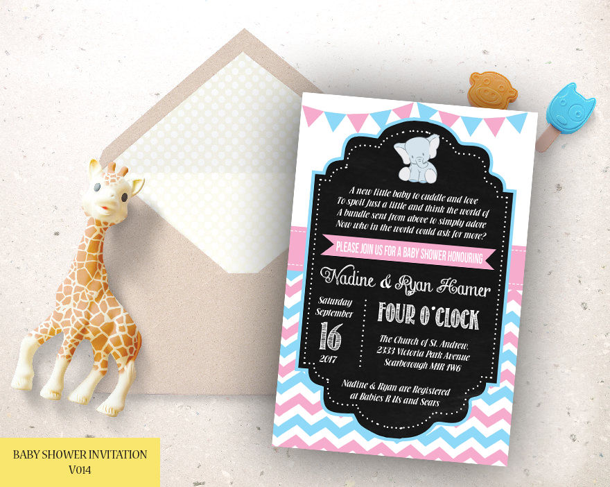 Thumbnail: Elephant Themed Baby Shower Invite