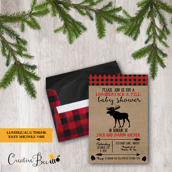 Thumbnail: Lumberjack Themed Baby Shower Invite