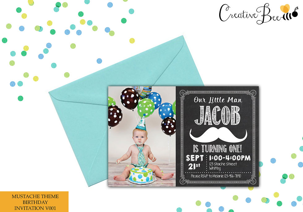 Thumbnail: Mustache Theme Birthday Invitations