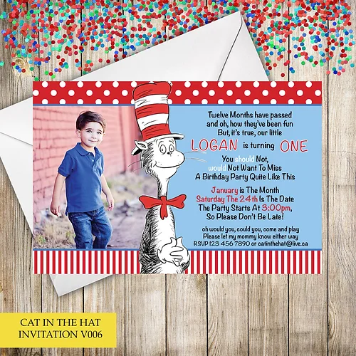 Cat In The Hat Themed Birthday Invitation Store