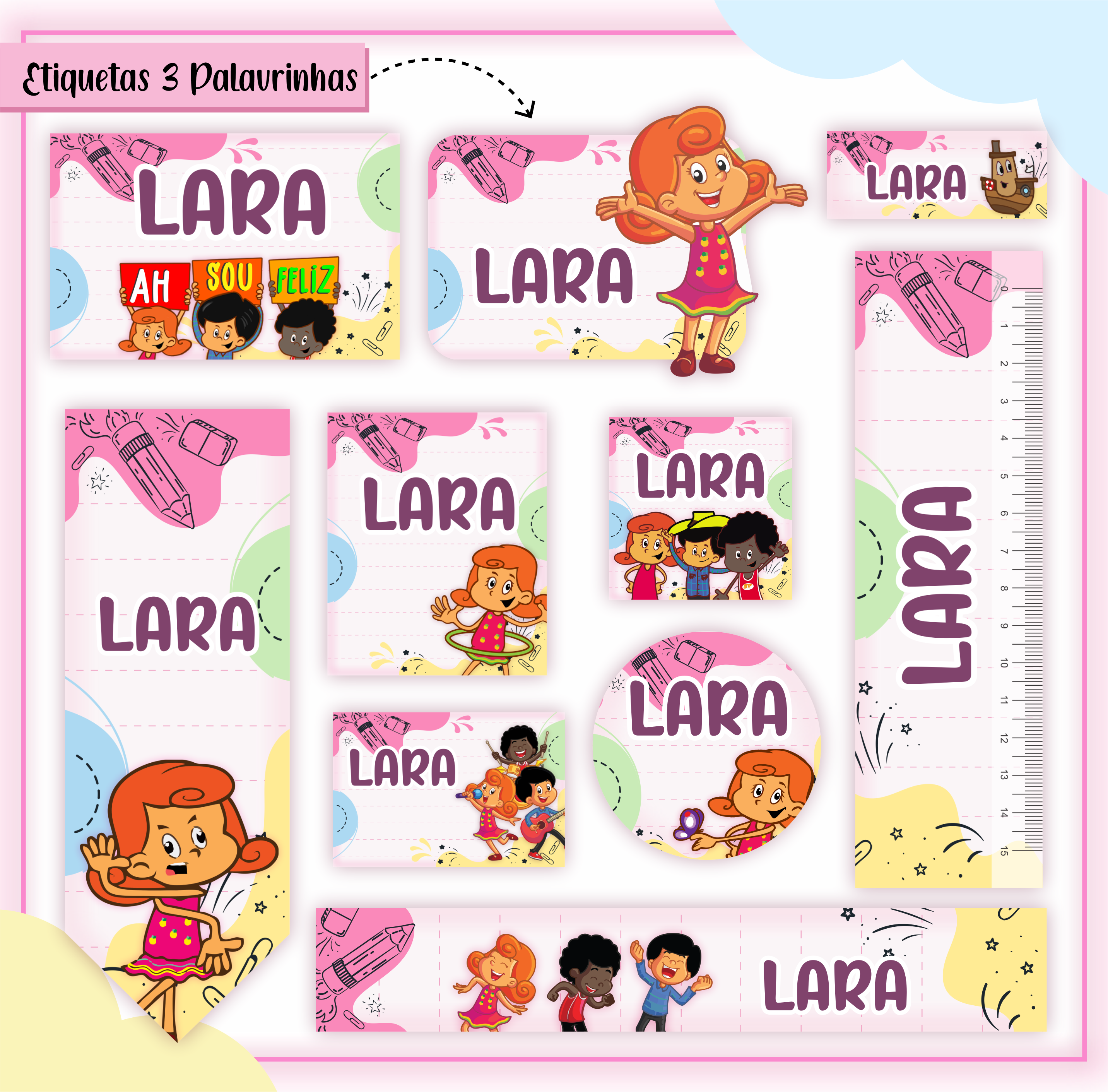 Kit Etiquetas escolar personalizadas tema 3 Palavrinhas