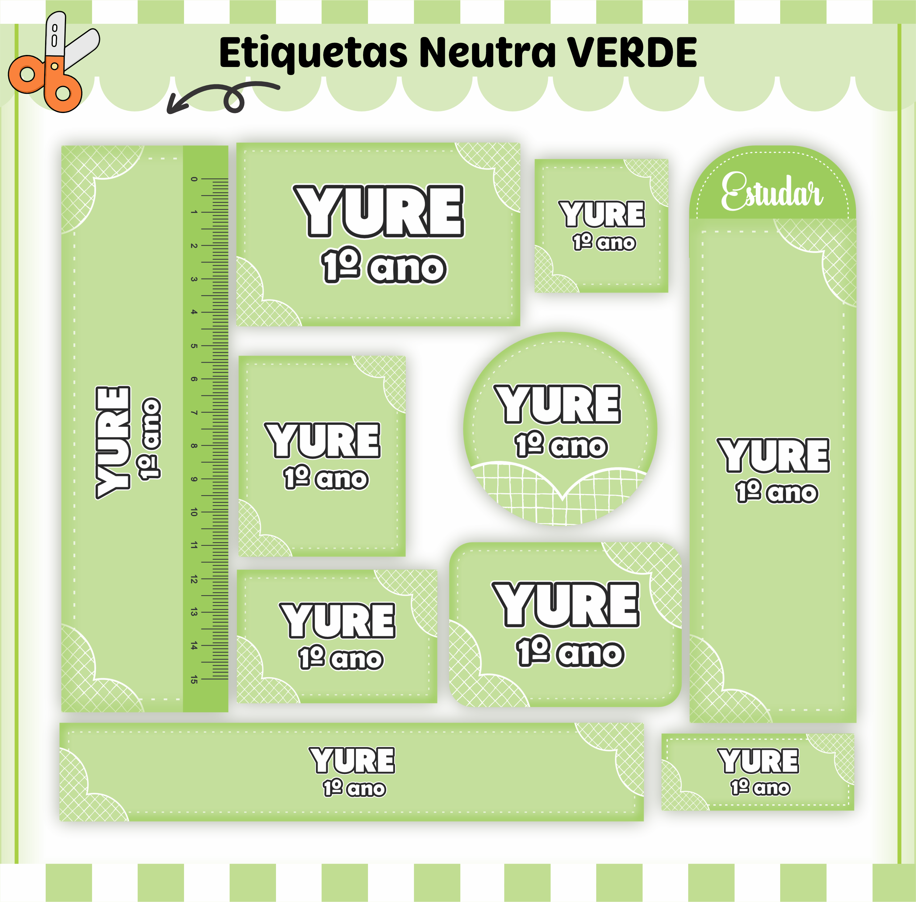 Kit Etiqueta Escolar Personalizada tema - Neutro Verde